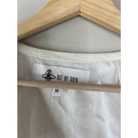 NEW Just Bee Queen Adri Tie Front V-Neck Banded Cuff Balloon Sleeve Top White - Picture 4 of 7